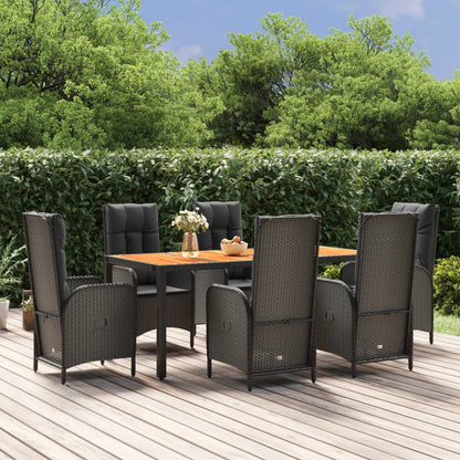 Set da Pranzo da Giardino 7 pz Nero con Cuscini in Polyrattan | homemem39