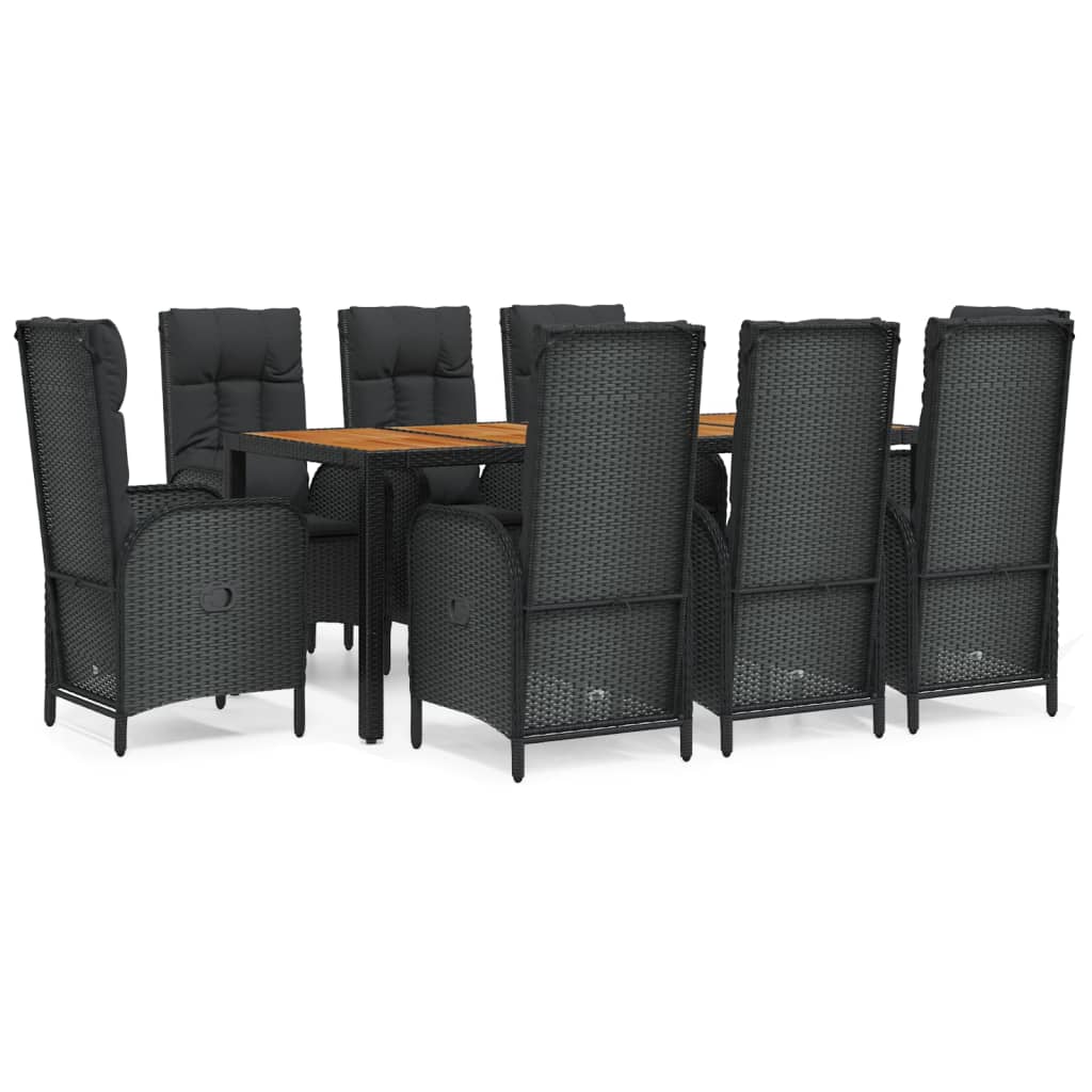 Set da Pranzo da Giardino 9 pz con Cuscini Nero in Polyrattan | homemem39