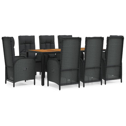 Set da Pranzo da Giardino 9 pz con Cuscini Nero in Polyrattan | homemem39