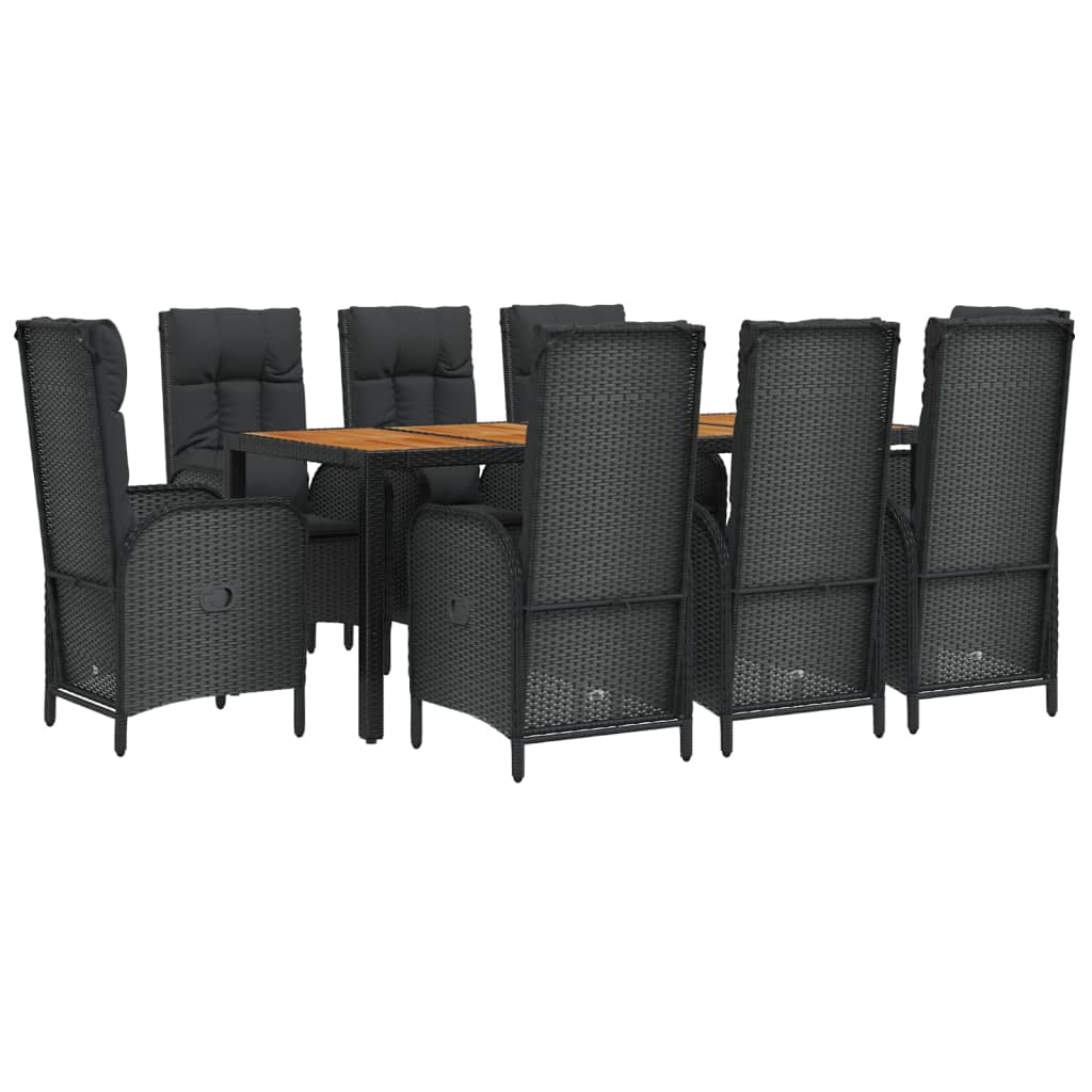 Set da Pranzo da Giardino 9 pz con Cuscini Nero in Polyrattan | homemem39