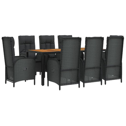Set da Pranzo da Giardino 9 pz con Cuscini Nero in Polyrattan | homemem39