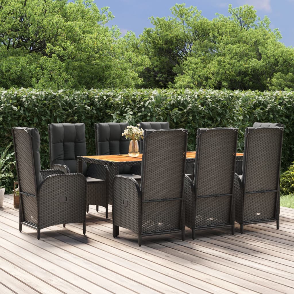 Set da Pranzo da Giardino 9 pz con Cuscini Nero in Polyrattan | homemem39