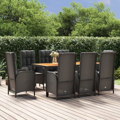 Set da Pranzo da Giardino 9 pz con Cuscini Nero in Polyrattan | homemem39
