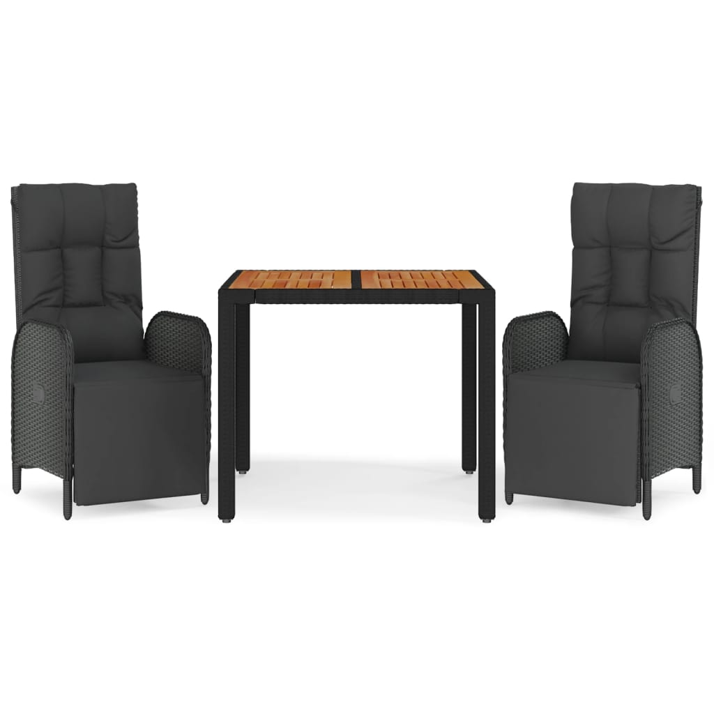 Set da Pranzo da Giardino 3 pz con Cuscini Nero in Polyrattan - homemem39