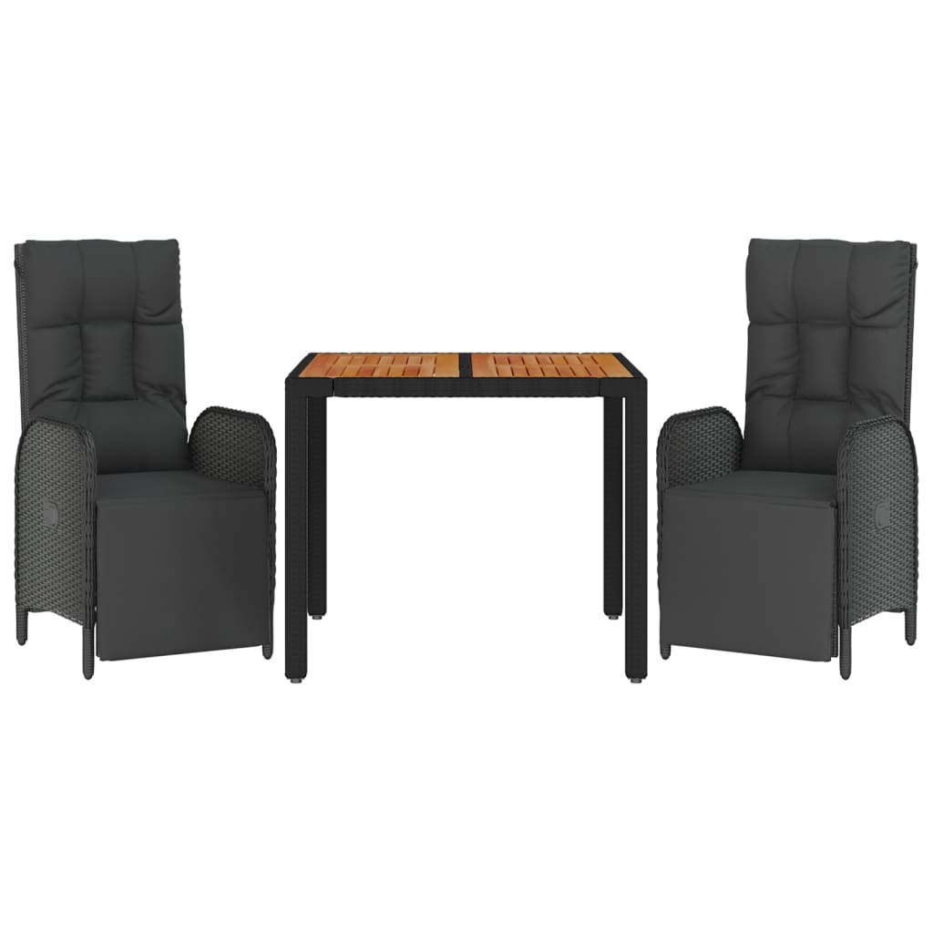 Set da Pranzo da Giardino 3 pz con Cuscini Nero in Polyrattan | homemem39