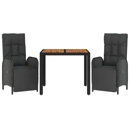 Set da Pranzo da Giardino 3 pz con Cuscini Nero in Polyrattan | homemem39