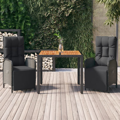 Set da Pranzo da Giardino 3 pz con Cuscini Nero in Polyrattan | homemem39