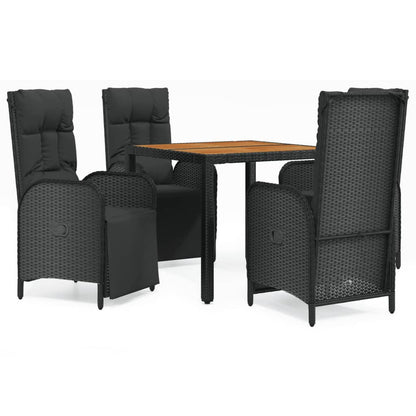 Set da Pranzo da Giardino 5 pz Nero con Cuscini in Polyrattan | homemem39
