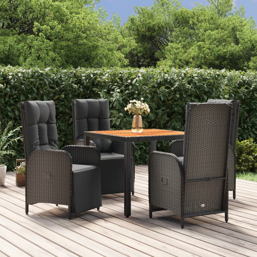 Set da Pranzo da Giardino 5 pz Nero con Cuscini in Polyrattan - homemem39