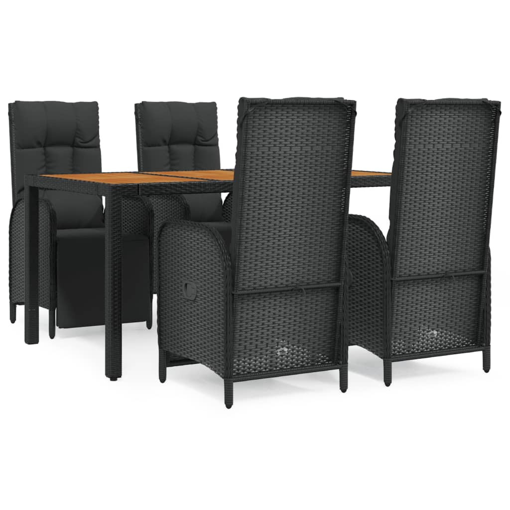 Set da Pranzo da Giardino 5 pz Nero con Cuscini in Polyrattan | homemem39