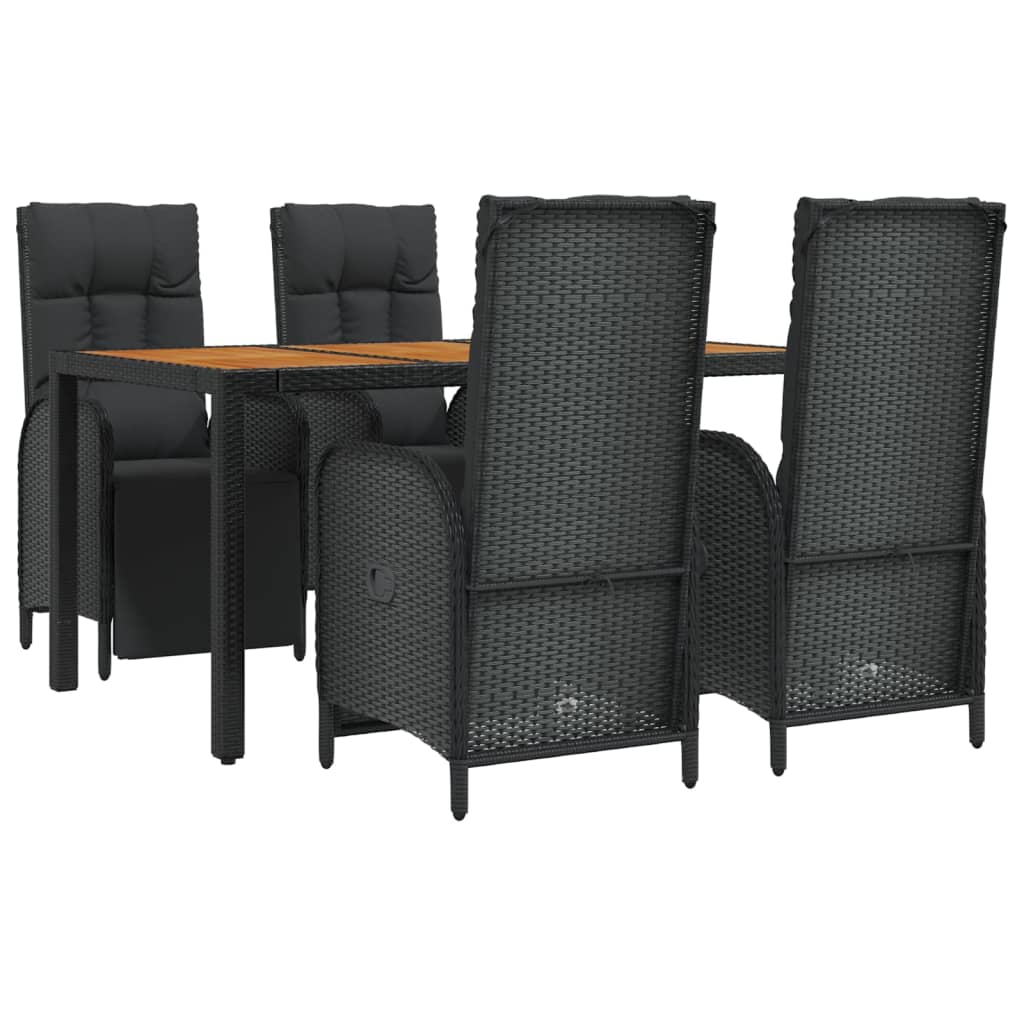 Set da Pranzo da Giardino 5 pz Nero con Cuscini in Polyrattan - homemem39