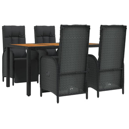 Set da Pranzo da Giardino 5 pz Nero con Cuscini in Polyrattan - homemem39