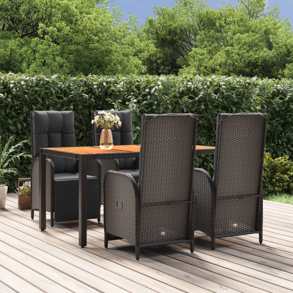 Set da Pranzo da Giardino 5 pz Nero con Cuscini in Polyrattan - homemem39