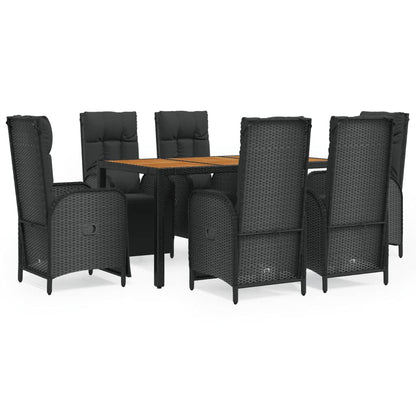 Set da Pranzo da Giardino 7 pz Nero con Cuscini in Polyrattan | homemem39