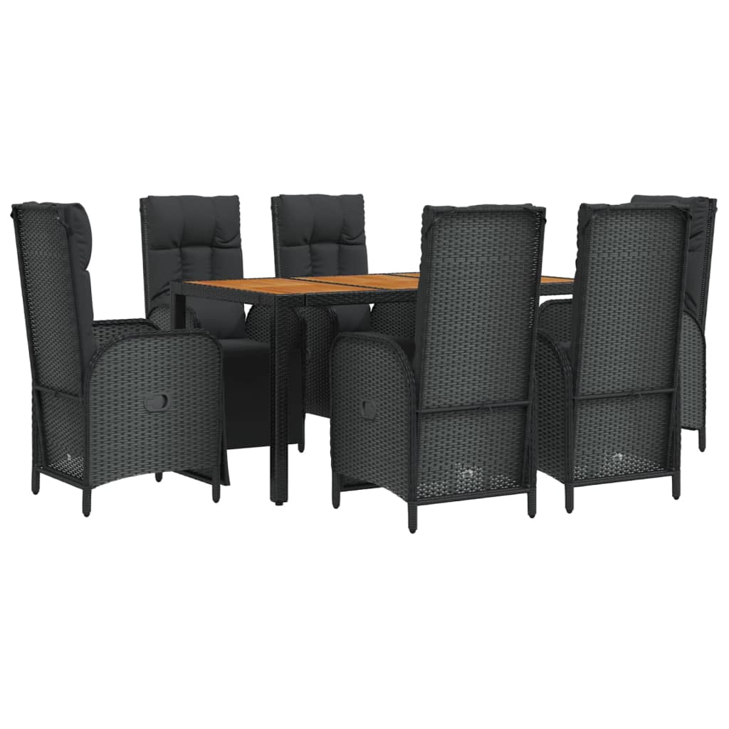 Set da Pranzo da Giardino 7 pz Nero con Cuscini in Polyrattan - homemem39