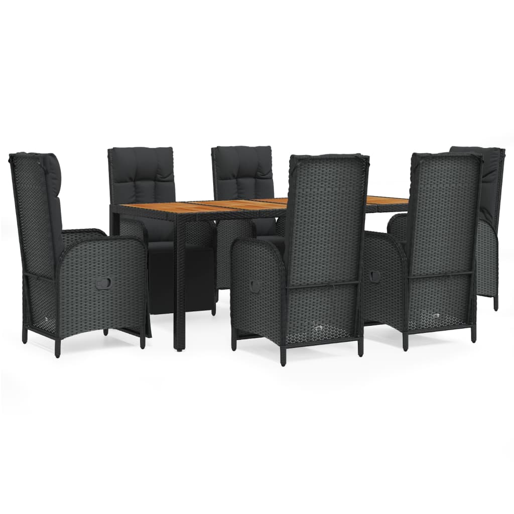Set da Pranzo da Giardino 7 pz Nero con Cuscini in Polyrattan | homemem39