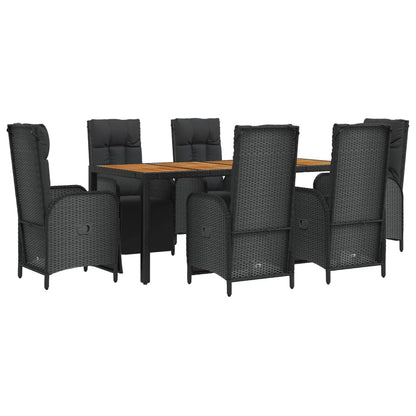 Set da Pranzo da Giardino 7 pz Nero con Cuscini in Polyrattan | homemem39