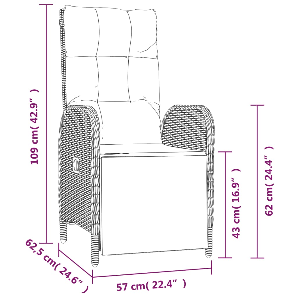 Set da Pranzo da Giardino 7 pz Nero con Cuscini in Polyrattan | homemem39