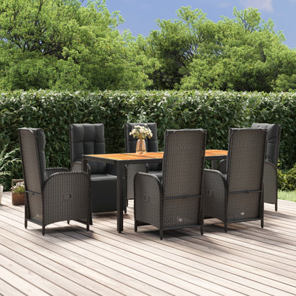 Set da Pranzo da Giardino 7 pz Nero con Cuscini in Polyrattan | homemem39
