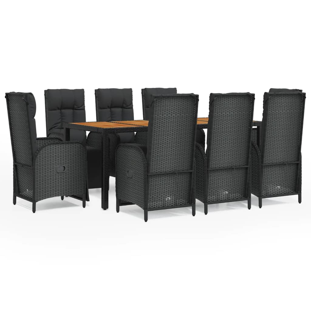 Set da Pranzo da Giardino 9 pz con Cuscini Nero in Polyrattan | homemem39