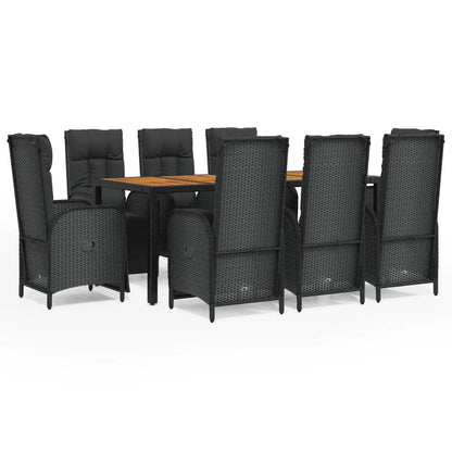 Set da Pranzo da Giardino 9 pz con Cuscini Nero in Polyrattan | homemem39