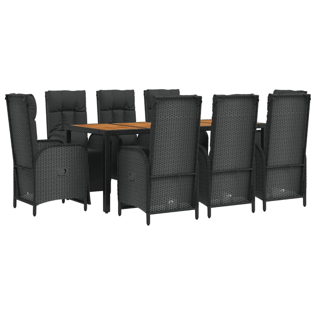 Set da Pranzo da Giardino 9 pz con Cuscini Nero in Polyrattan | homemem39