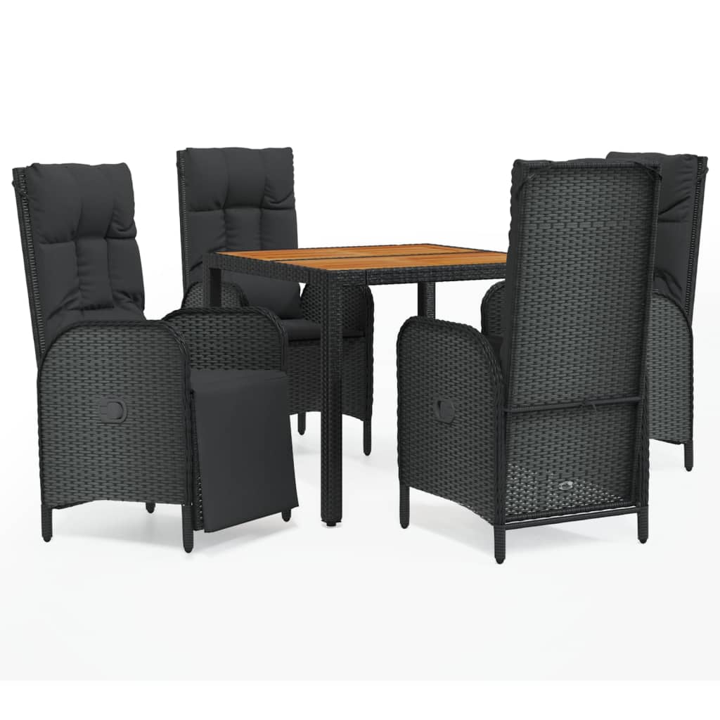 Set da Pranzo da Giardino 5 pz Nero con Cuscini in Polyrattan | homemem39