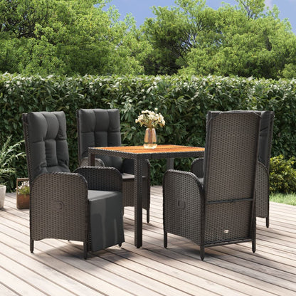 Set da Pranzo da Giardino 5 pz Nero con Cuscini in Polyrattan | homemem39