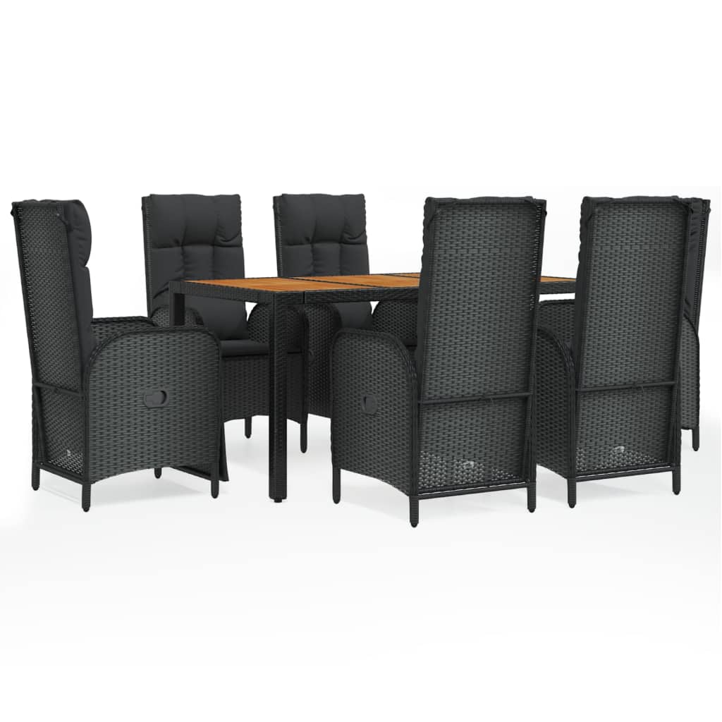 Set da Pranzo da Giardino 7 pz Nero con Cuscini in Polyrattan | homemem39