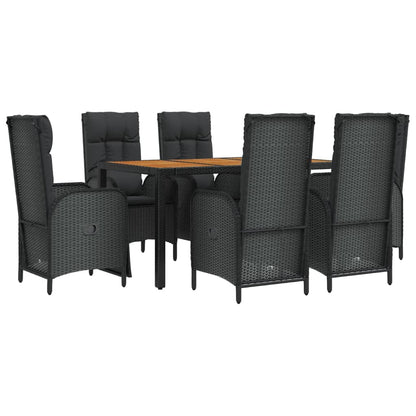 Set da Pranzo da Giardino 7 pz Nero con Cuscini in Polyrattan | homemem39