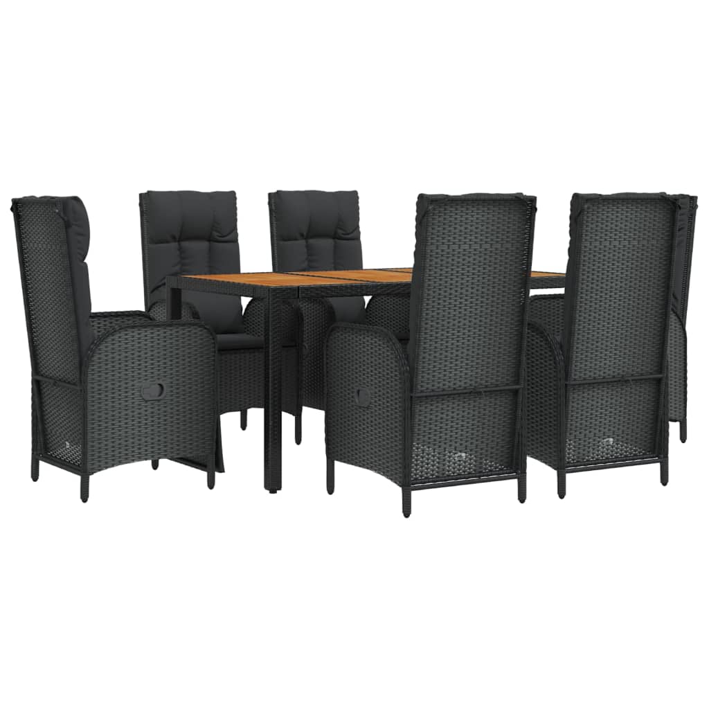 Set da Pranzo da Giardino 7 pz Nero con Cuscini in Polyrattan - homemem39