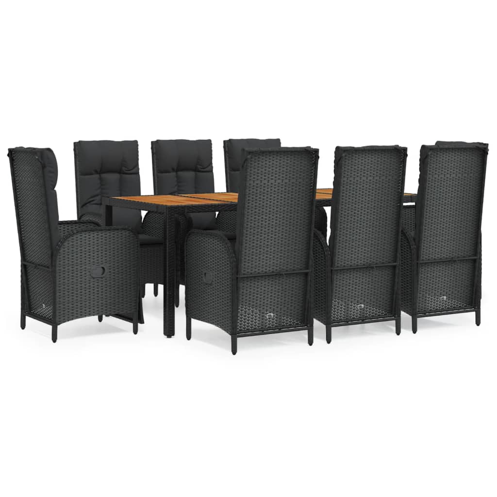 Set da Pranzo da Giardino 9 pz con Cuscini Nero in Polyrattan | homemem39