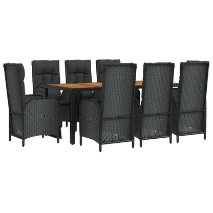 Set da Pranzo da Giardino 9 pz con Cuscini Nero in Polyrattan | homemem39