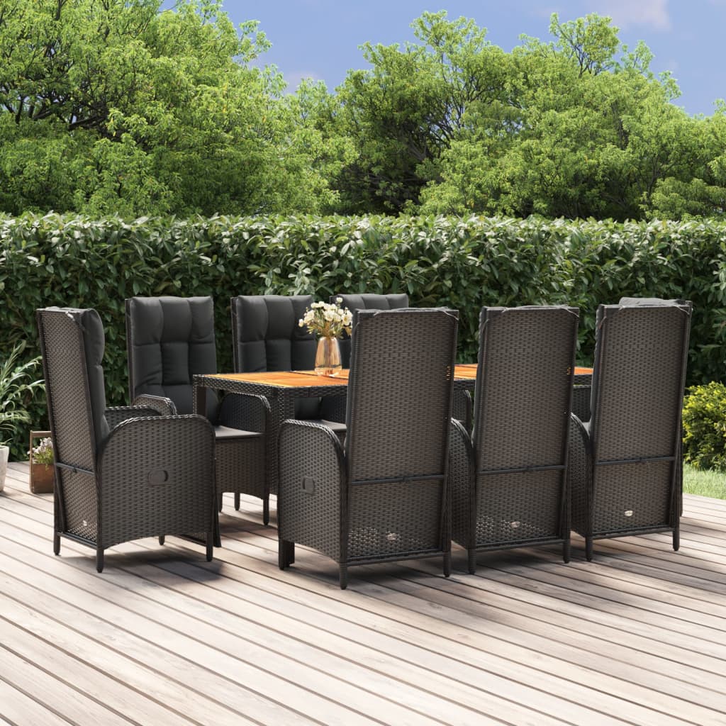 Set da Pranzo da Giardino 9 pz con Cuscini Nero in Polyrattan | homemem39