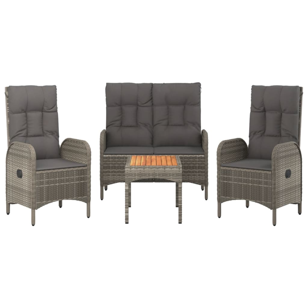 Set da Pranzo da Giardino 4 pz con Cuscini in Polyrattan Grigio | homemem39