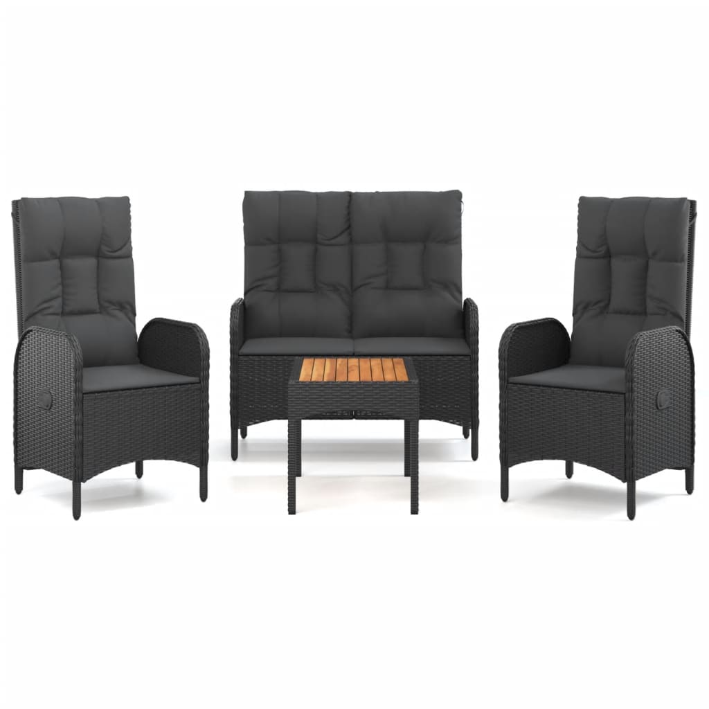 Set da Pranzo da Giardino 4 pz con Cuscini Nero in Polyrattan | homemem39