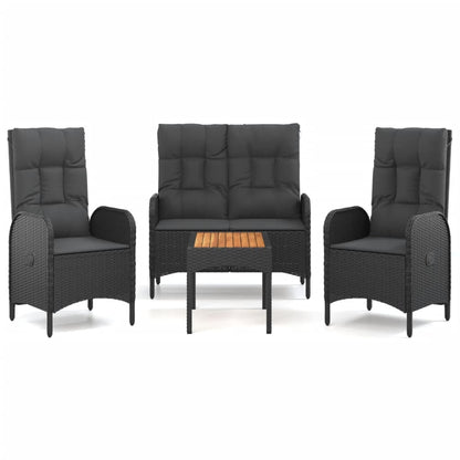 Set da Pranzo da Giardino 4 pz con Cuscini Nero in Polyrattan | homemem39