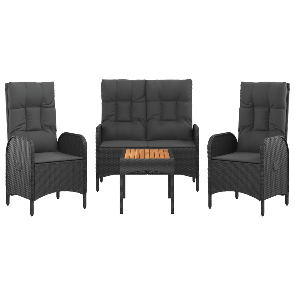 Set da Pranzo da Giardino 4 pz con Cuscini Nero in Polyrattan | homemem39