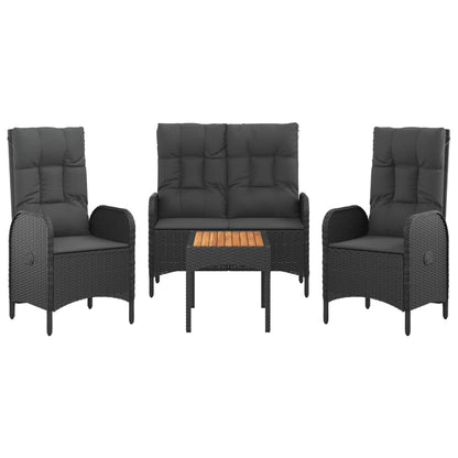 Set da Pranzo da Giardino 4 pz con Cuscini Nero in Polyrattan | homemem39
