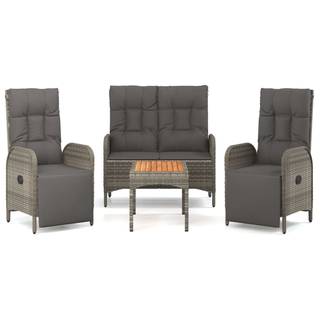 Set da Pranzo da Giardino 4 pz con Cuscini in Polyrattan Grigio | homemem39