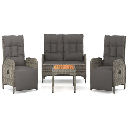 Set da Pranzo da Giardino 4 pz con Cuscini in Polyrattan Grigio | homemem39