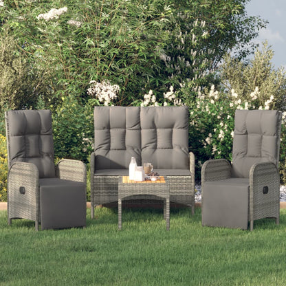 Set da Pranzo da Giardino 4 pz con Cuscini in Polyrattan Grigio