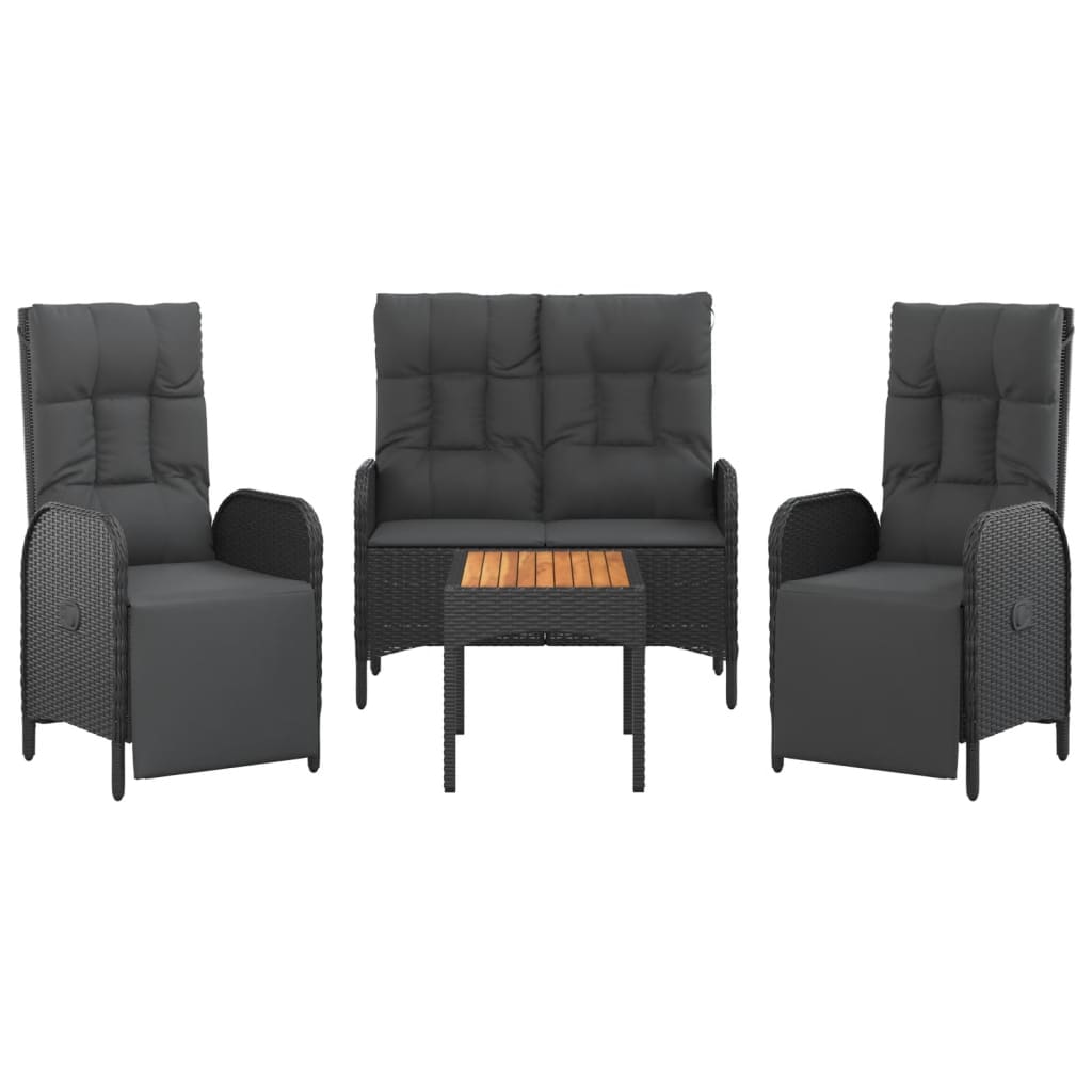 Set da Pranzo da Giardino 4 pz con Cuscini Nero in Polyrattan | homemem39