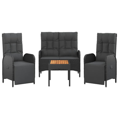 Set da Pranzo da Giardino 4 pz con Cuscini Nero in Polyrattan | homemem39