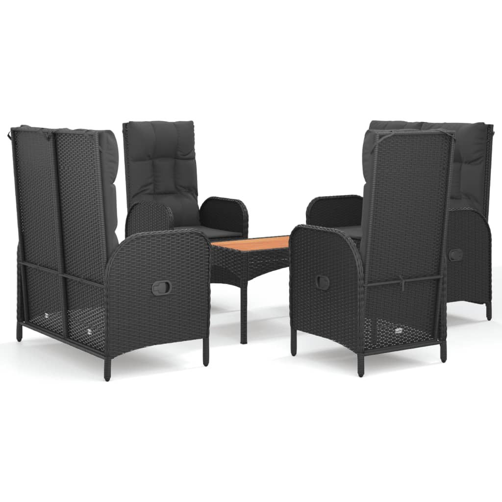 Set da Pranzo da Giardino 5 pz Nero con Cuscini in Polyrattan | homemem39
