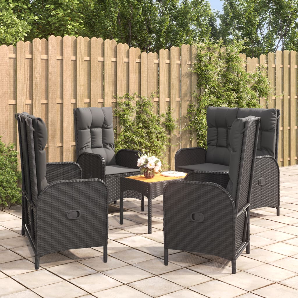 Set da Pranzo da Giardino 5 pz Nero con Cuscini in Polyrattan | homemem39