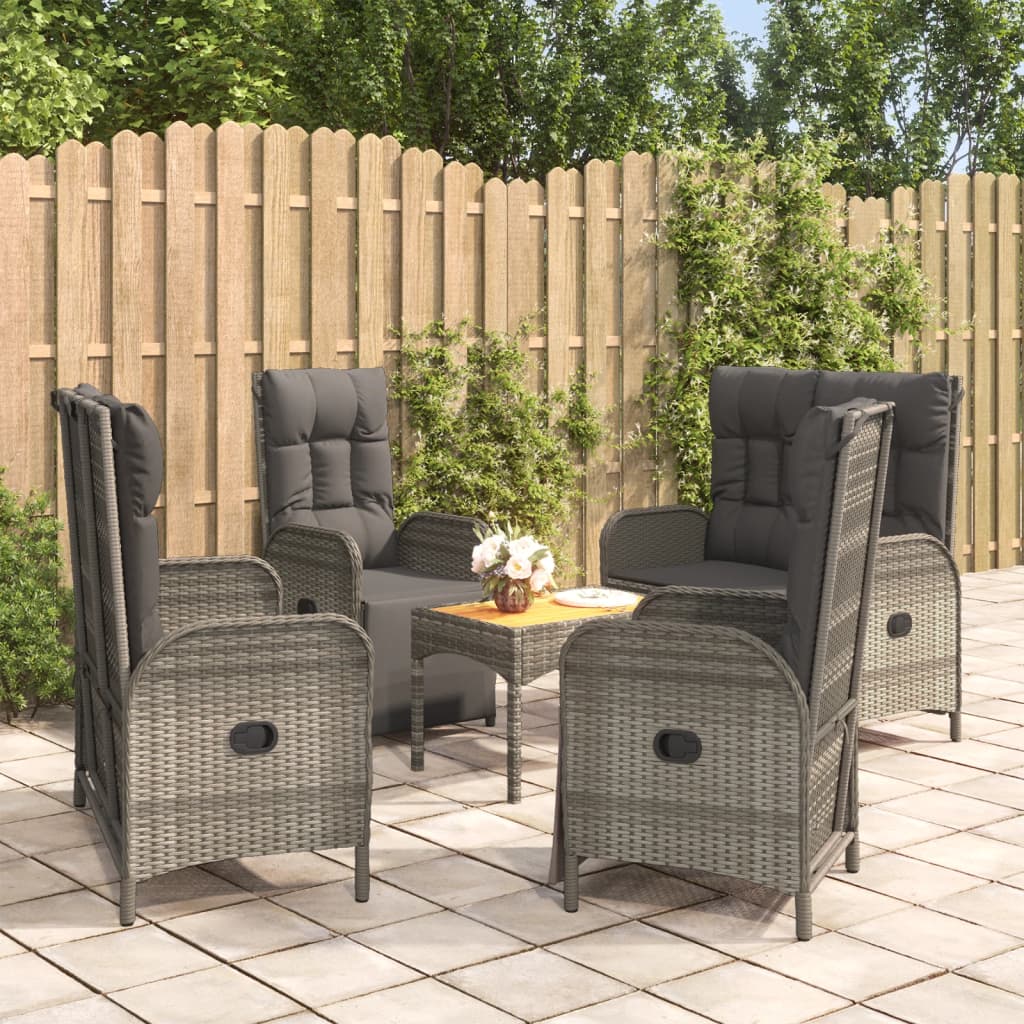Set da Pranzo da Giardino 5 pz con Cuscini in Polyrattan Grigio - homemem39