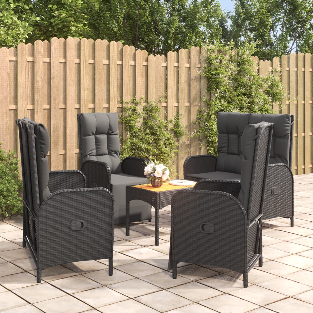 Set da Pranzo da Giardino 5 pz Nero con Cuscini in Polyrattan - homemem39