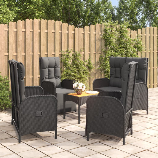 Set da Pranzo da Giardino 5 pz Nero con Cuscini in Polyrattan - homemem39