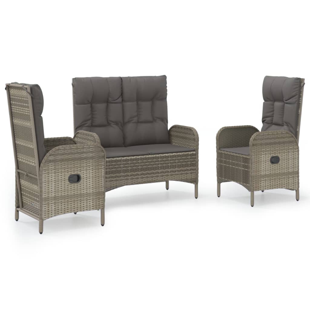 Set da Pranzo da Giardino 3 pz con Cuscini in Polyrattan Grigio | homemem39